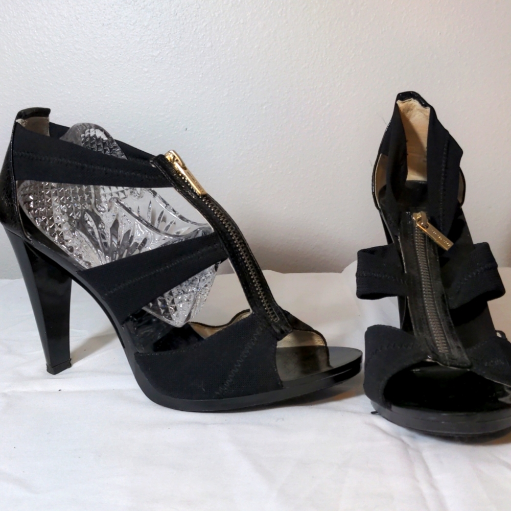 Michael Kors Black Suede Open-Toe Zip Front Heels